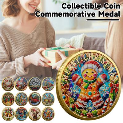 Christmas Santa Coins Double-sided Alloy Collectible Coin Colorful Pattern Festive Souvenir Coin for Christmas Eve Boxes New Year Gift