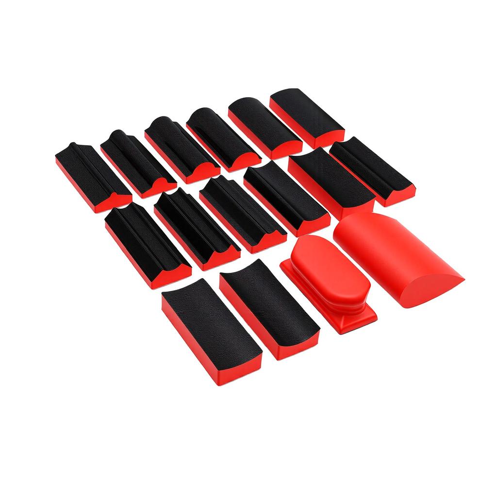 16pcs Hand Sanding Block Set Hook and Loop Abrasive Sanding Chassis for Wood Furniture Car Red