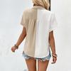 Contrast Blouse Collar Breasted Loose Casual Polo Short Sleeve Single Top Summer Women