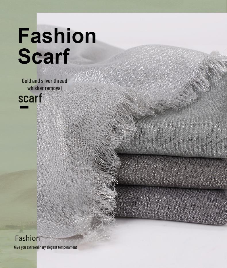Elegant Two-End Tassel Scarf: Solid Color with Gold and Silver Threads