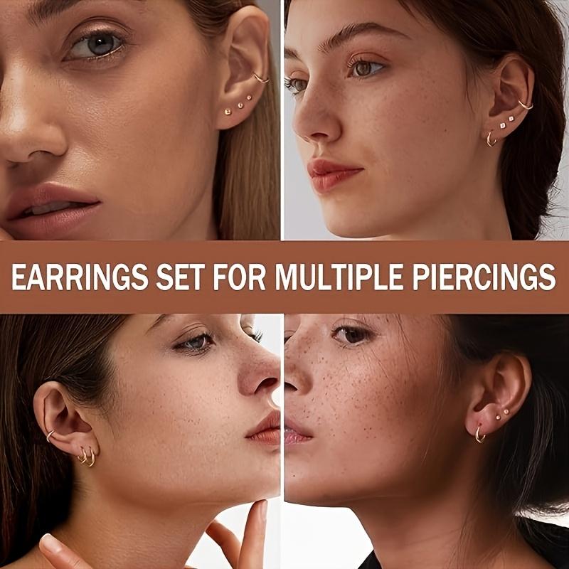 5 Pairs Earrings for Women Cartilage Earring Stacks Small Stainless Steel Earring Flat Back CZ Studs Sets for Multiple Piercing
