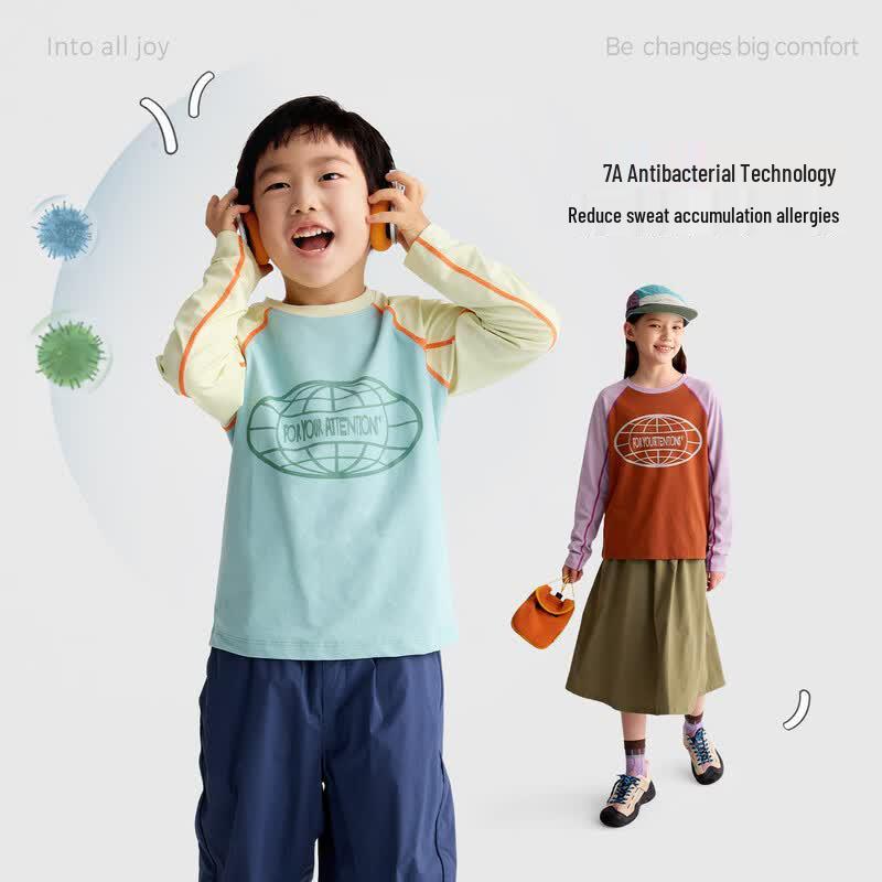 Gulu Diary Kids Printed Color-Block Long Sleeve T-Shirt