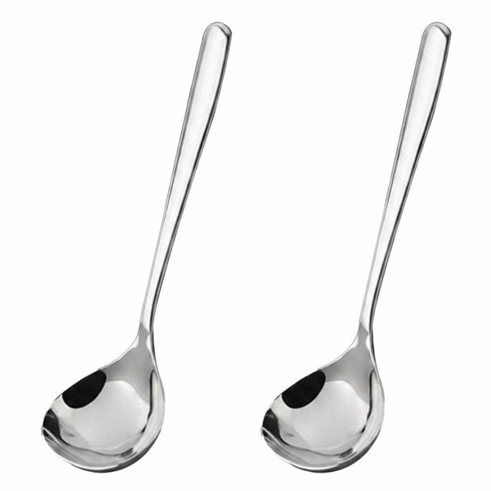 2Pcs Comfort‑grip Soup Spoon Rustless Steel Daily‑use  Spoon Household  Scoop  Porridge