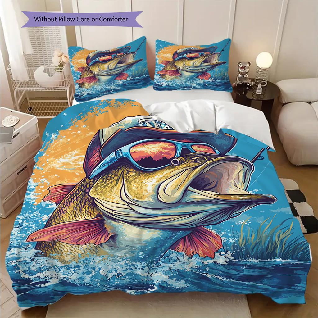 Fish Pattern Bedding Quilt Set Quilt Cover Pillowcase Home Decoration Birthday Gift (1 * duvet cover + 2 * pillowcase, without core)