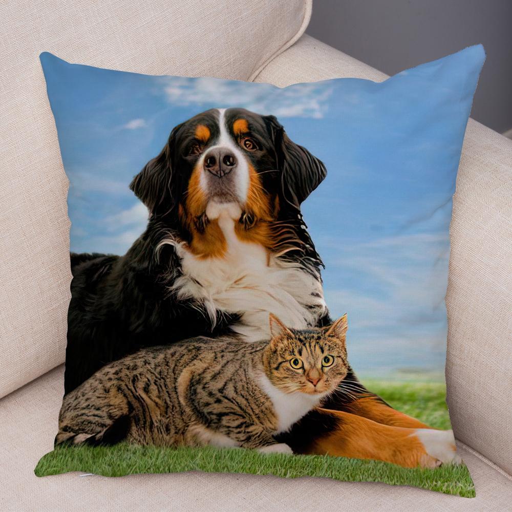 Cute Cat Dog Photo Cushion Cover Realistic Animal Portrait Print Soft Blend Sofa Living Room Bedroom Home Decor Throw PillowCase