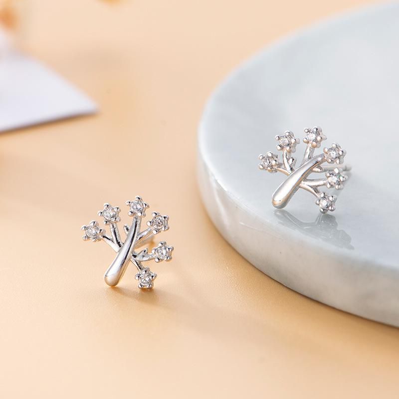 Small Tree Stud Earrings Women's Niche Design Micro-diamond-set Forest Sound Earrings Small Fresh Korean Version Niche Design Jewelry