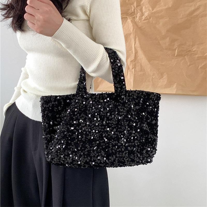 New Tote Bag Large Capacity Shiny Handbag Women's Niche Silver Sequined Bag
