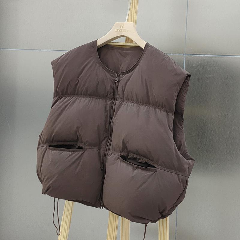 Gilet Imbottito Senza Maniche da Donna Scollo Tondo Casual Vestibilità Larga Piumino Capo Esterno