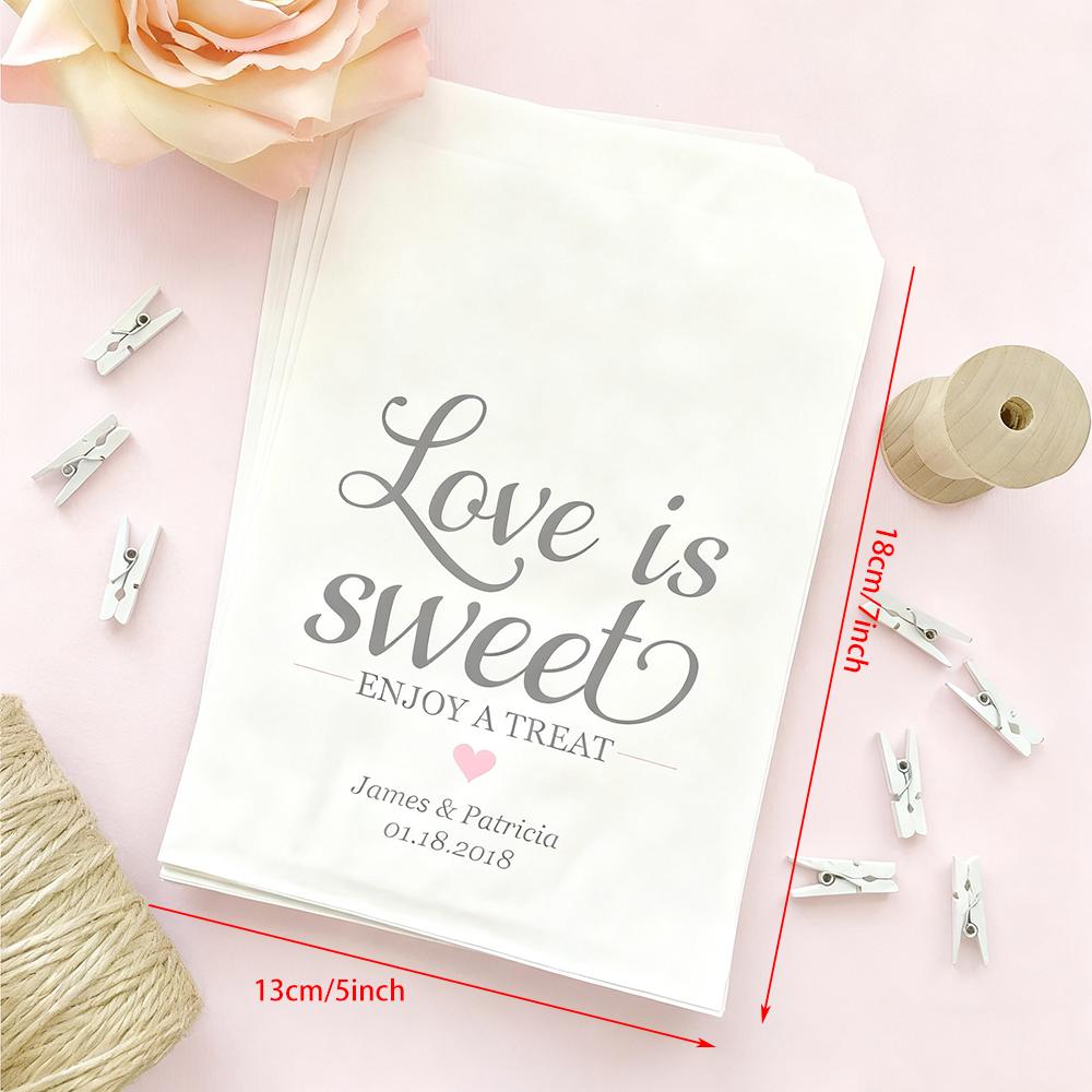 Personalized 10Pcs Love Is Sweet Food Safe Wedding Favor Bags Bridal Shower Engagement Bachelorette Party Cookie Craft Treat Bag