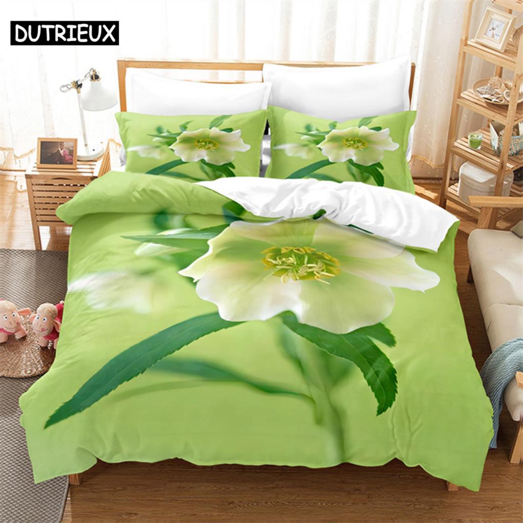 Green Flowers Queen Bedding Set Duvet Cover Set Bedding Comforter Bedding Sets Bed Linen King Size Duvet Cover Bedding Set