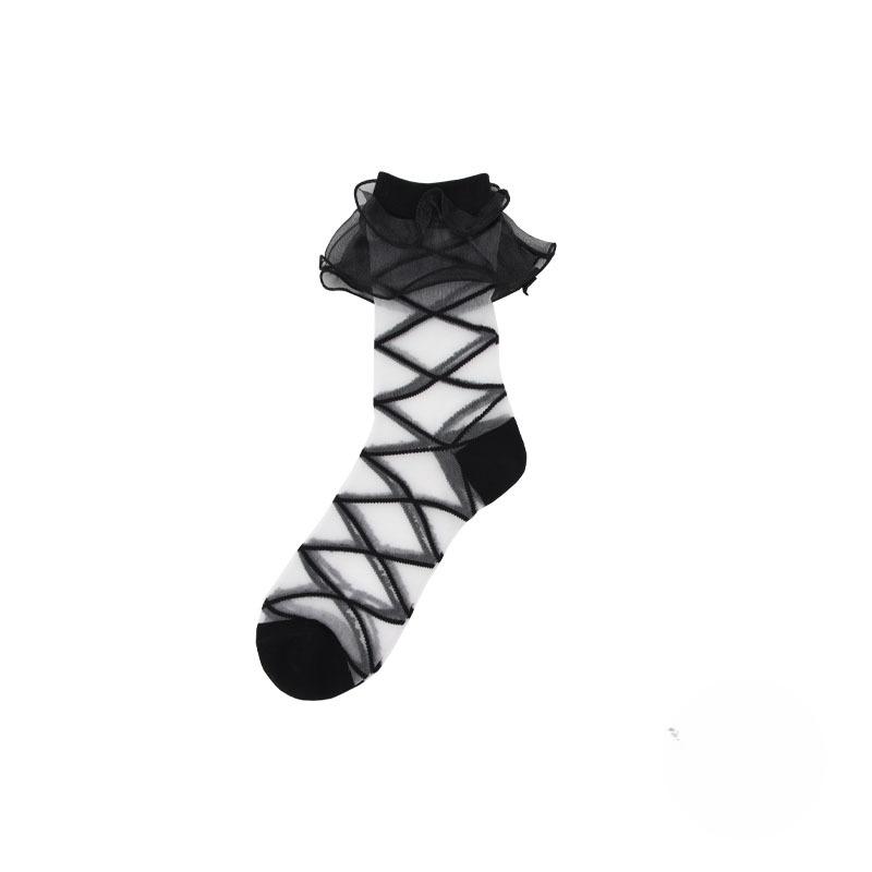 

Женские летние тонкие модные новые кружевные хрустальные чулки 1 pair чёрный