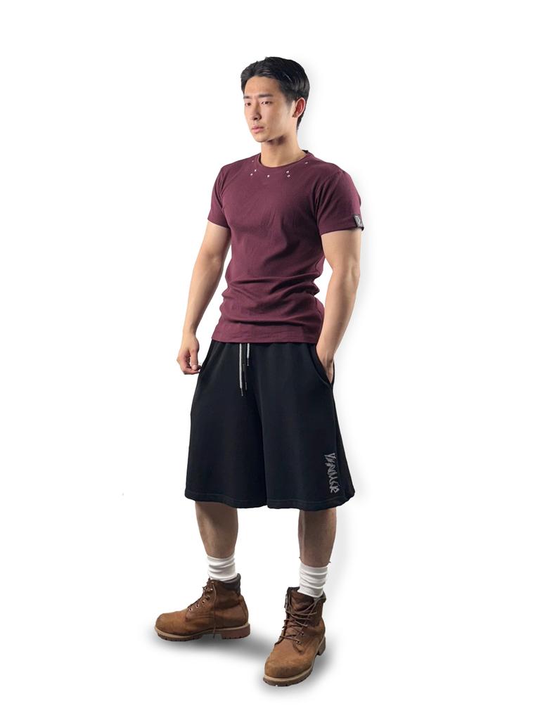 Digeunolusileu Cubic Ribbed Slim Short Sleeve Tee (Burgundy)