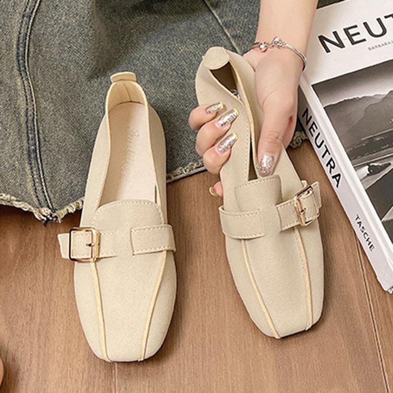 Gürtelschnalle Einzelne Schuhe Damen Frühling Herbst Ballerinas Neu Retro Eckige Zehen Loafers Einfarbig Damen Lässige Slipper Mokassins