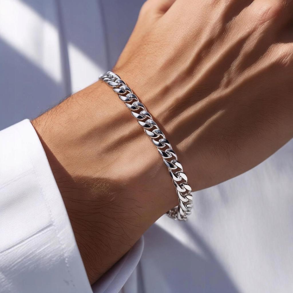 Silver Men' Bracelet 5mm/22cm Diamond-plated SILVER 925 SOLID