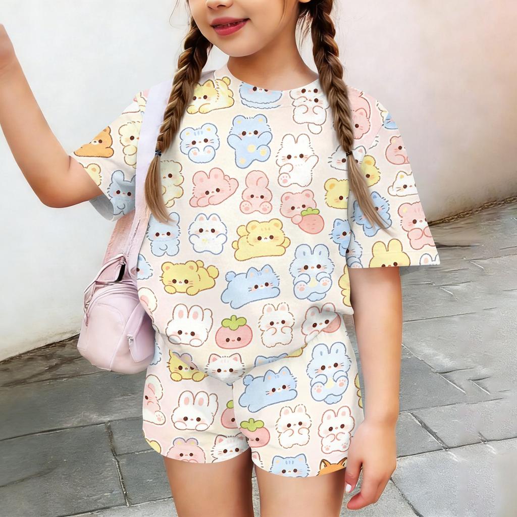 Kids Casual Short Sleeve Top and Shorts Set Animal Print Lightweight Summer Outfit Soft Fabric Comfortable Fit