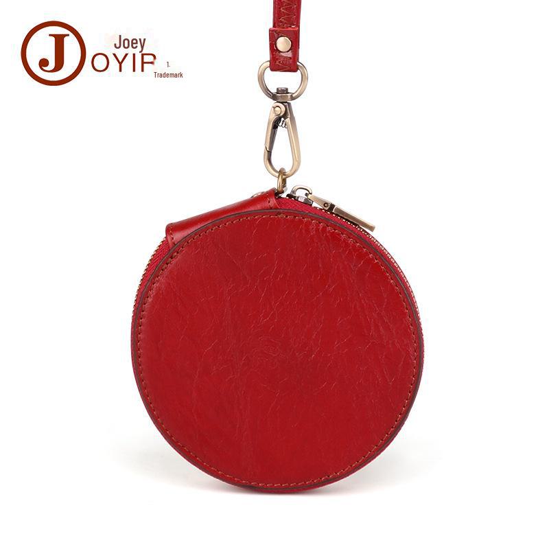 

Винтажный разноцветный кошелек для монет и ключей из натуральной кожи темно-красного