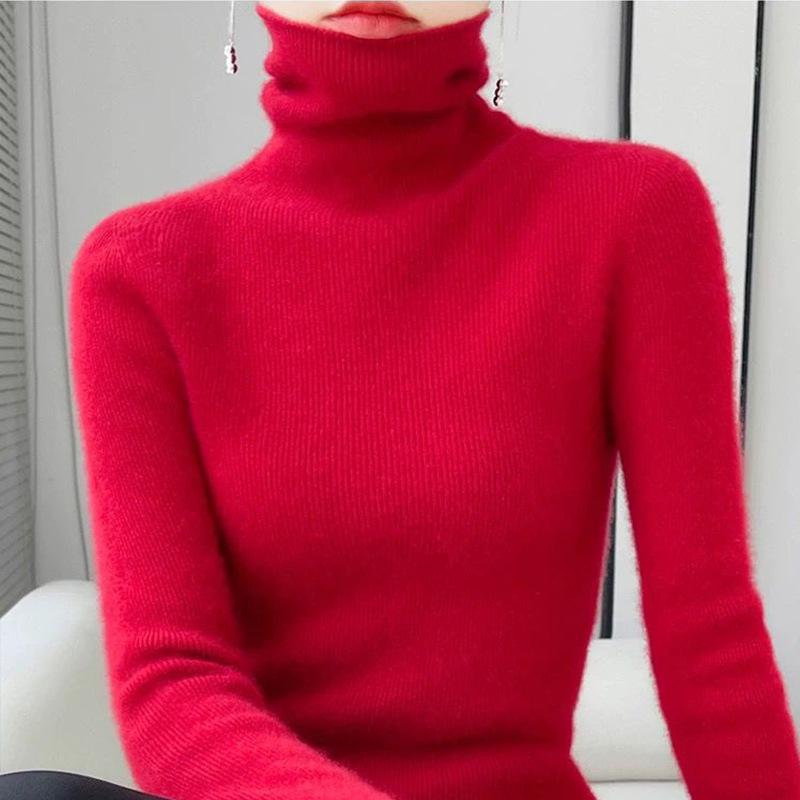 Women's High-Neck Slim-Fit Knit Sweater - 2024 Autumn/Winter Korean Style