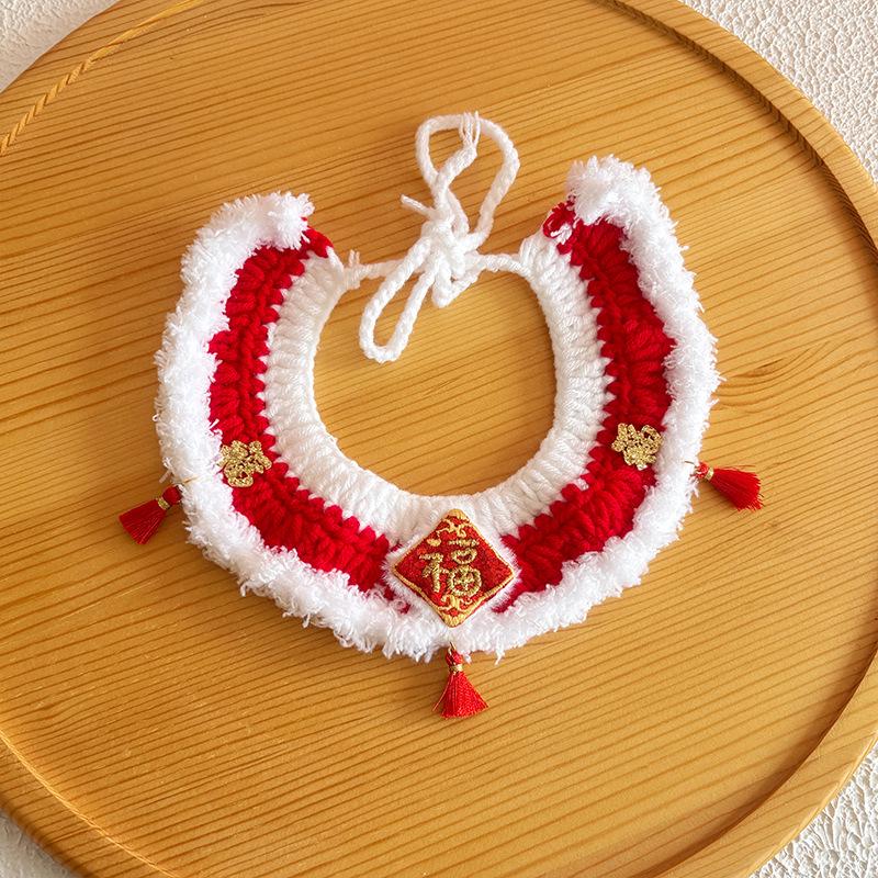 Pet New Year Accessories: Handmade Knitted Wool Scarf for Cats and Dogs - Warm and Festive Neck Warmer Costume