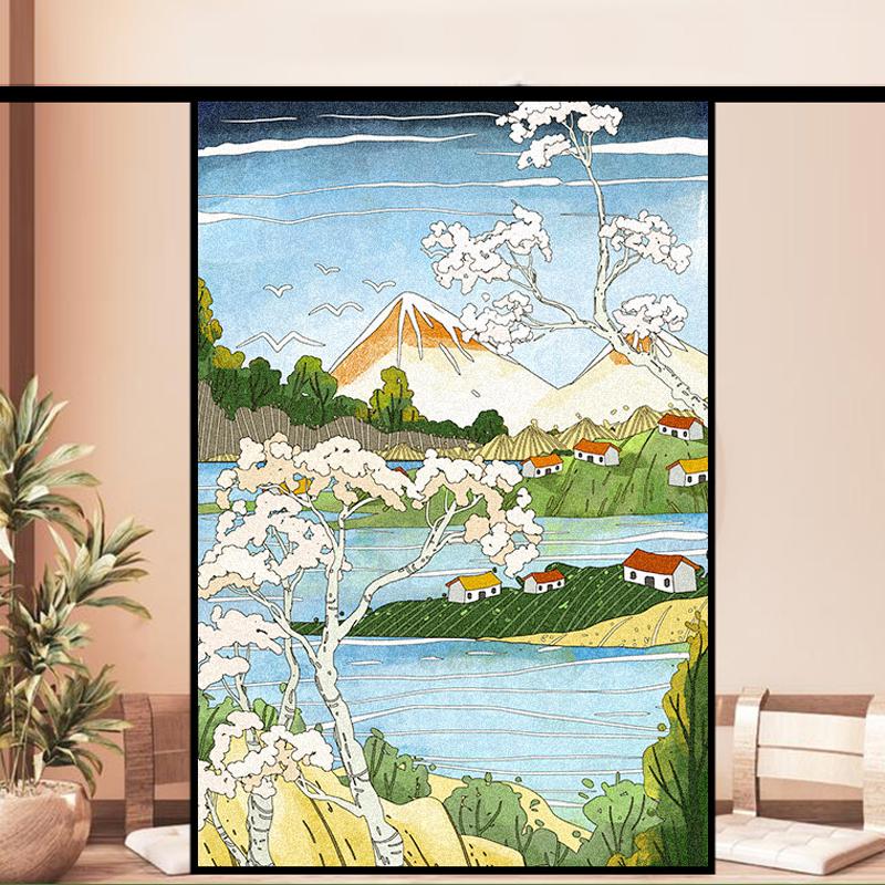 Japoński Styl Statyczna Folia Okienna Prywatność Matowa Półprzezroczysta Naklejki na Szyby Okienne Toaleta Łazienka Folie na Okna Witrażowe