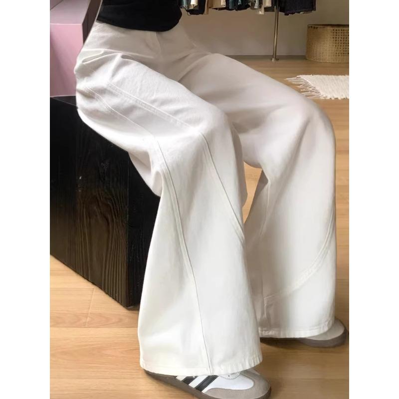 Scimitar Wide-leg Loose White Jeans Women s Spring and Summer Thin Pants Women s High-waisted Straight Wide-leg Pants Denim S