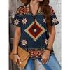 T-shirt Stampata con Fantasia Retrò alla Moda Larga a Maniche Corte Girocollo Versatile Comoda T-shirt da Donna Scollo a V