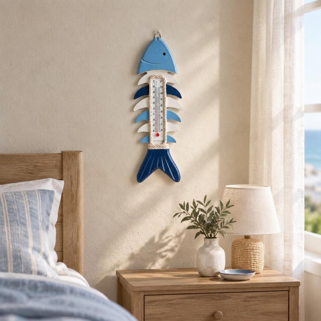 Wall Thermometer Analog Nautical Fishes with Centigrade and Fahrenheit Scale Coastal for