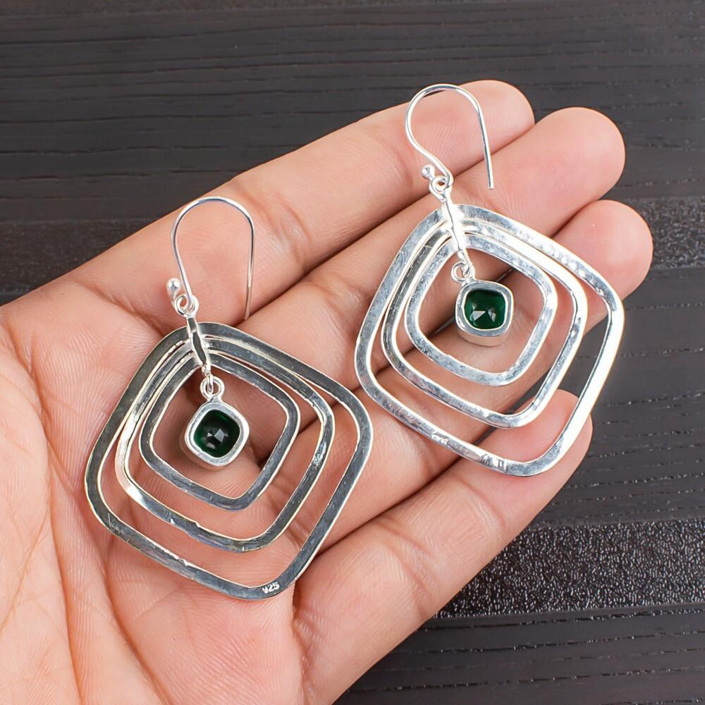 Pierre précieuse Diopside Chrome Argent Sterling 925 Bijoux faits main Boucles d'oreilles à crochet 2,44" EE-70-4