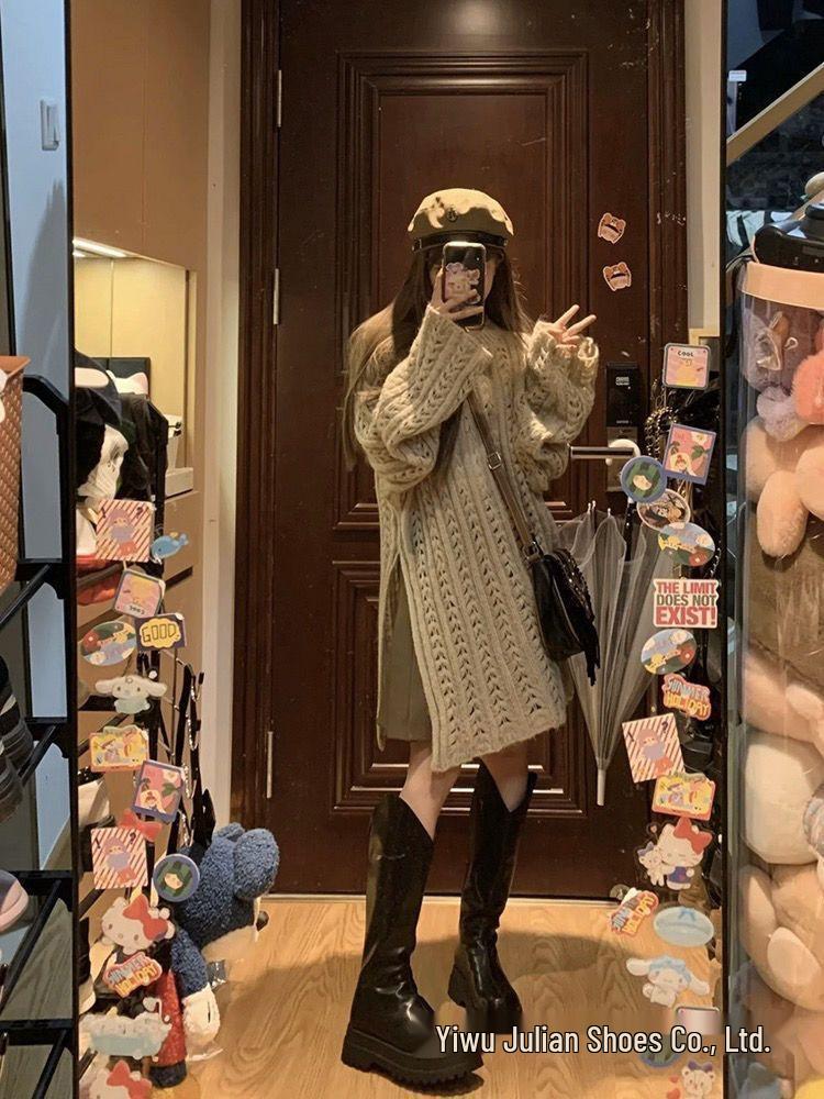 Spicy Girl 2025 Kniehohe Stiefel: Damen Herbst/Winter Leder Elastische Stiefel mit dicker Sohle und Absatz.