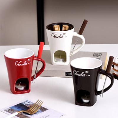 Tazza per fonduta di cioccolato 130ml Tazza da caffè in ceramica per fonduta di cioccolato con forchette Tazze da fusione