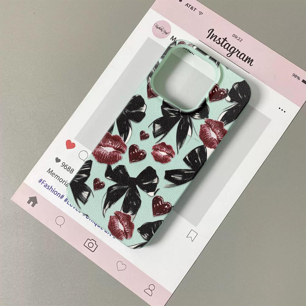 

Phone Case For iPhone 17 17Air 16 15 14 13 12 11 Pro Max 15Plus Bow Leopard print pattern Lychee Grain Silicone Soft Cover Funda iPhone 16 Pro Max