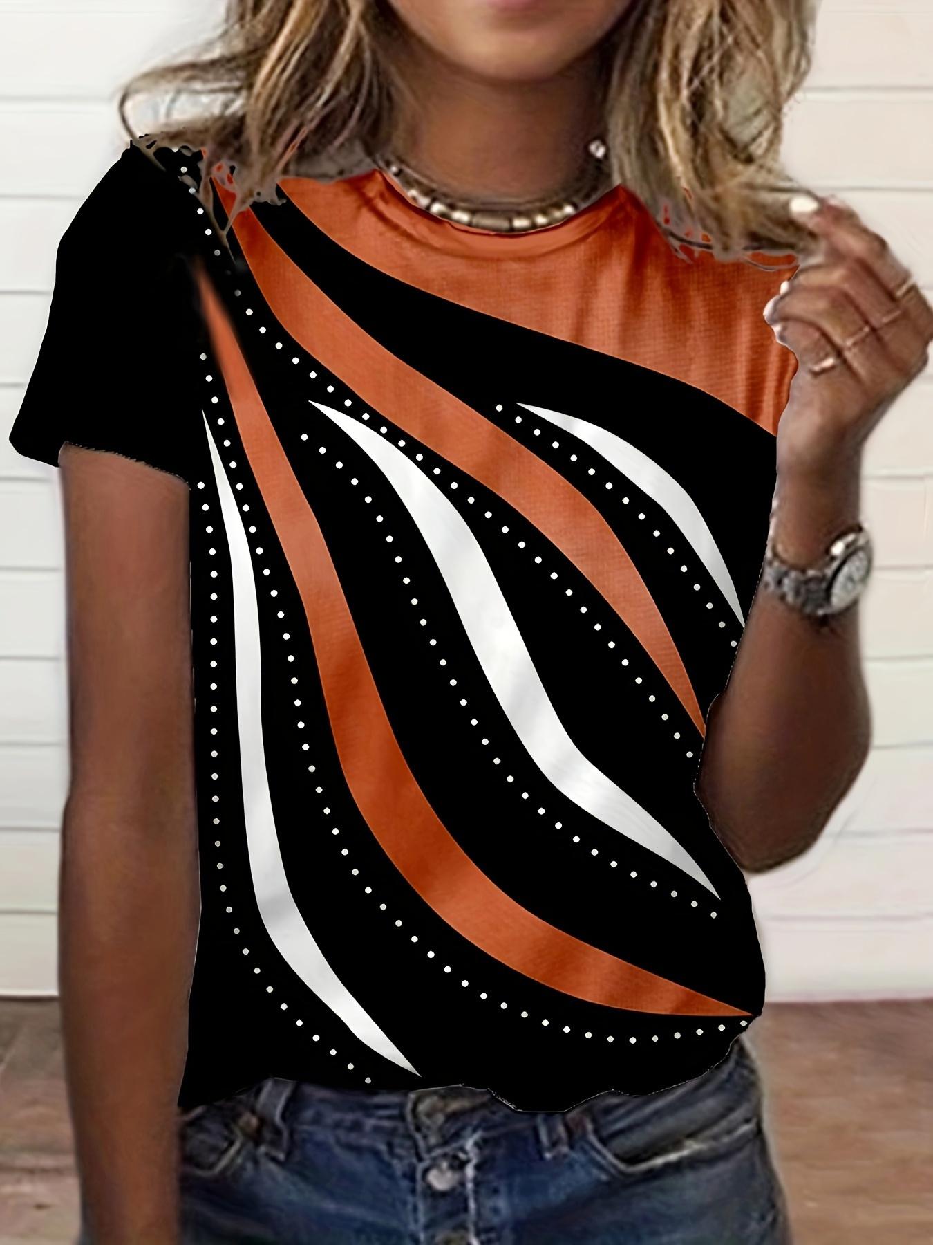 

Women s Color Block Geometric Print T-Shirt - Short Sleeve Round Neck Casual Top, XXS