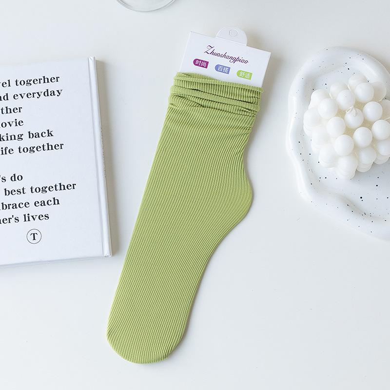 Women Girls Spring Summer Thin Loose Tube Socks Solid Color Black White Red Purple Green Yellow Velvet Breathable Long Socks