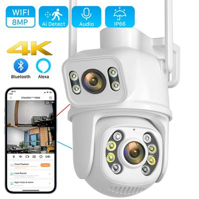 LS VISION Caméra Wifi 8MP 4K PTZ, double objectif, double écran, détection humaine Ai, suivi automatique, caméra de Surveillance extérieure sans fil, application iCSee