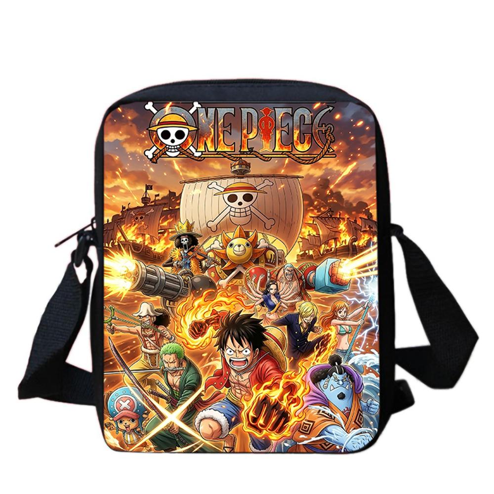 Cartoon One Piece School Crossbody Bag, Light Weight Unisex Mini Messenger Bag for Boys Girls Age 6-10 Travel Casual Daily Use