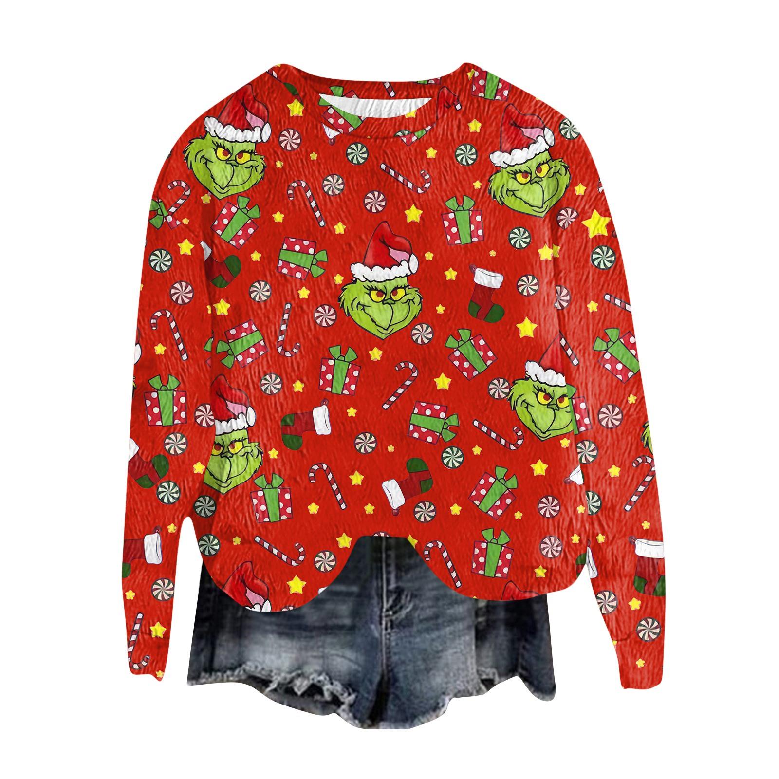 

Женский модный пуловер с круглым вырезом, футболка с длинным рукавом, рождественская толстовка с принтом L красный