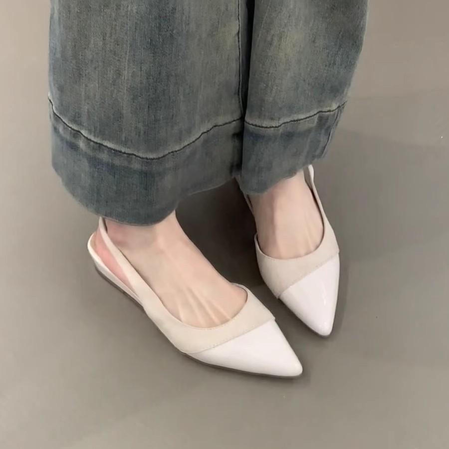 Soft leather version~ French gentle wind nude wedge heel single shoes pointed head light mouth commuting temperament empty bag head sandals women