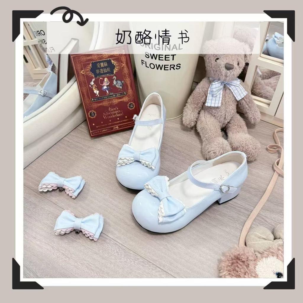 2026 Lolita Style Cute Round Head Jane Pumps with Bow Women Sweet Party Dress Midi Heels Shoes Fashion PU Sneakers Women