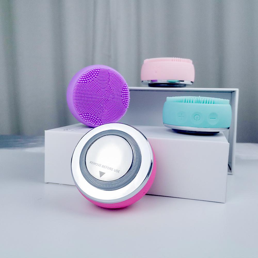 Electric Heated Silicone Face Cleansing & Makeup Removal Brush with EMS and Light Therapy