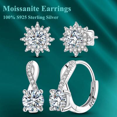 Total 1Ct Moissanite Earring 100% Copper Wrap Sparkling Sun Stud Hoop Earring Party Travel Luxurious Gift For Women