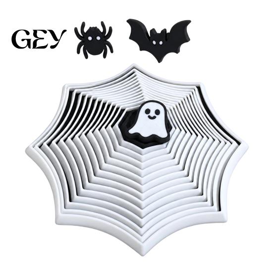 Halloween Stress Relief Gadget Spider Web Fidget Toy, 3D Printed Sensory Puzzle Unique Party Gift with Ghost Slider, Desktop Decompression for Adults