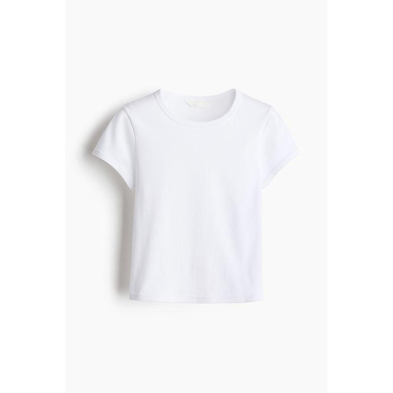 

HM Women s T-shirt 2025 Summer New Arrival Silm round Neck Narrow Neckline Sexy Cotton Short Sleeve Tops 1272268 White 170/104