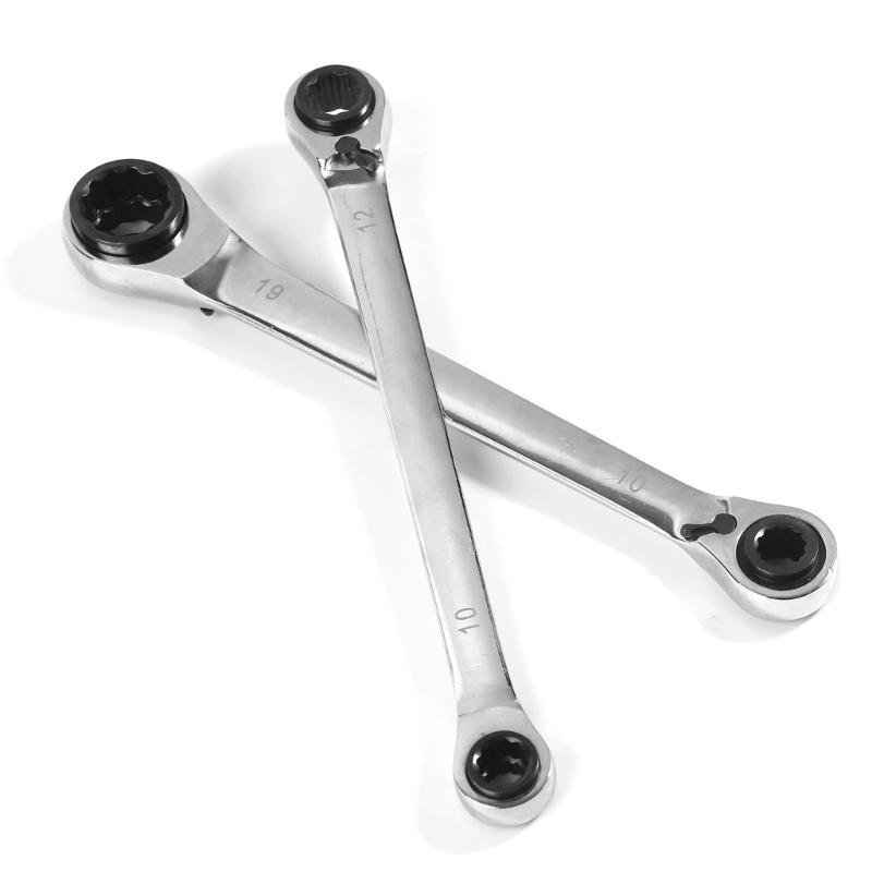 4 In 1 Ratchet Spanner Chrome Vanadium Steel Double Twin Ended Ratchet Wrench for 8-13mm/10-19mm/16-19mm Workshop Tools