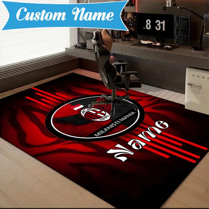 Custom Name AC-Milan Emblem Rug Game Carpet, Floor Mat for Bedroom Living Room Entryway Rug, Home Decor Idea Gift for Christmas Birthday