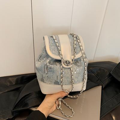 Niche Backpack Bag Women's New Summer Fashion Denim Bucket Bag Versatile Casual Chain Backpack