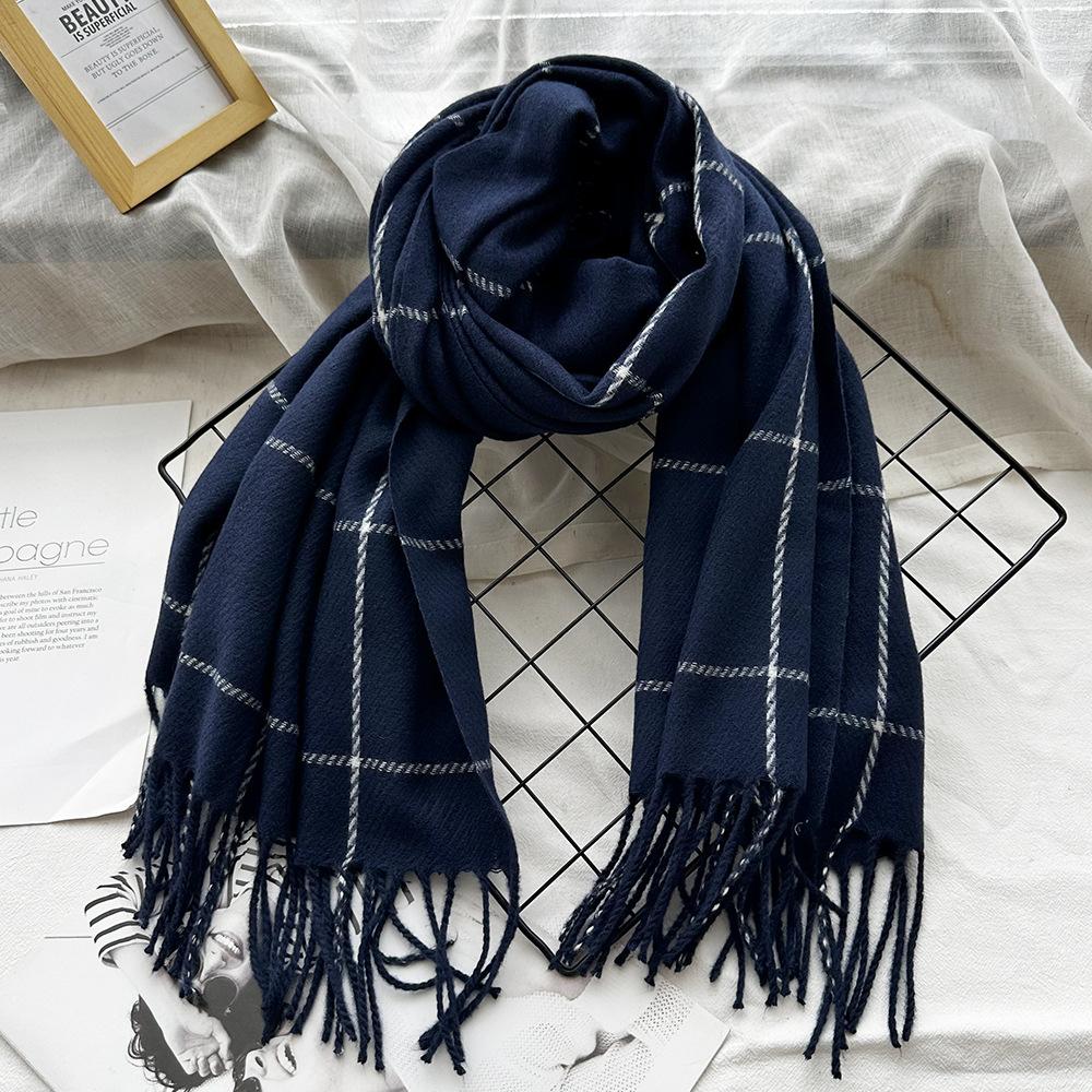 Versatile Winter Plaid Imitation Cashmere Scarf for Girls Warm Tassel New Style Shawl for Boys