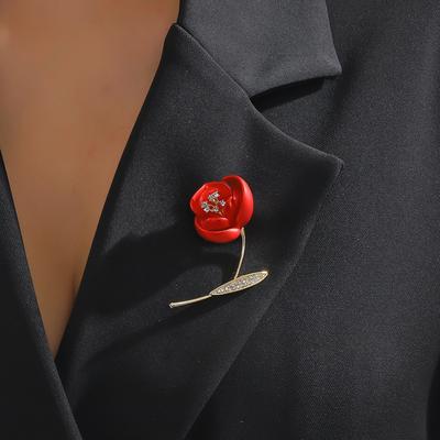 Lady Brooch Rose Shape Rhinestone Decor Anti-slip Bag Suit Coat Lapel Hat Scarf Decoration Clothes Pin Party Prom Bride Wedding Garment Jewelry