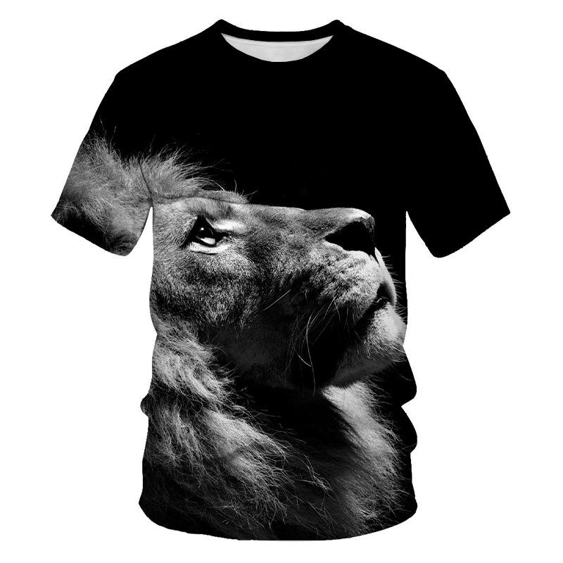 Summer Lion and Tiger 3D Digital Printing Round-neck T-shirt with Short Sleeves - Youth Underwear Shirt
