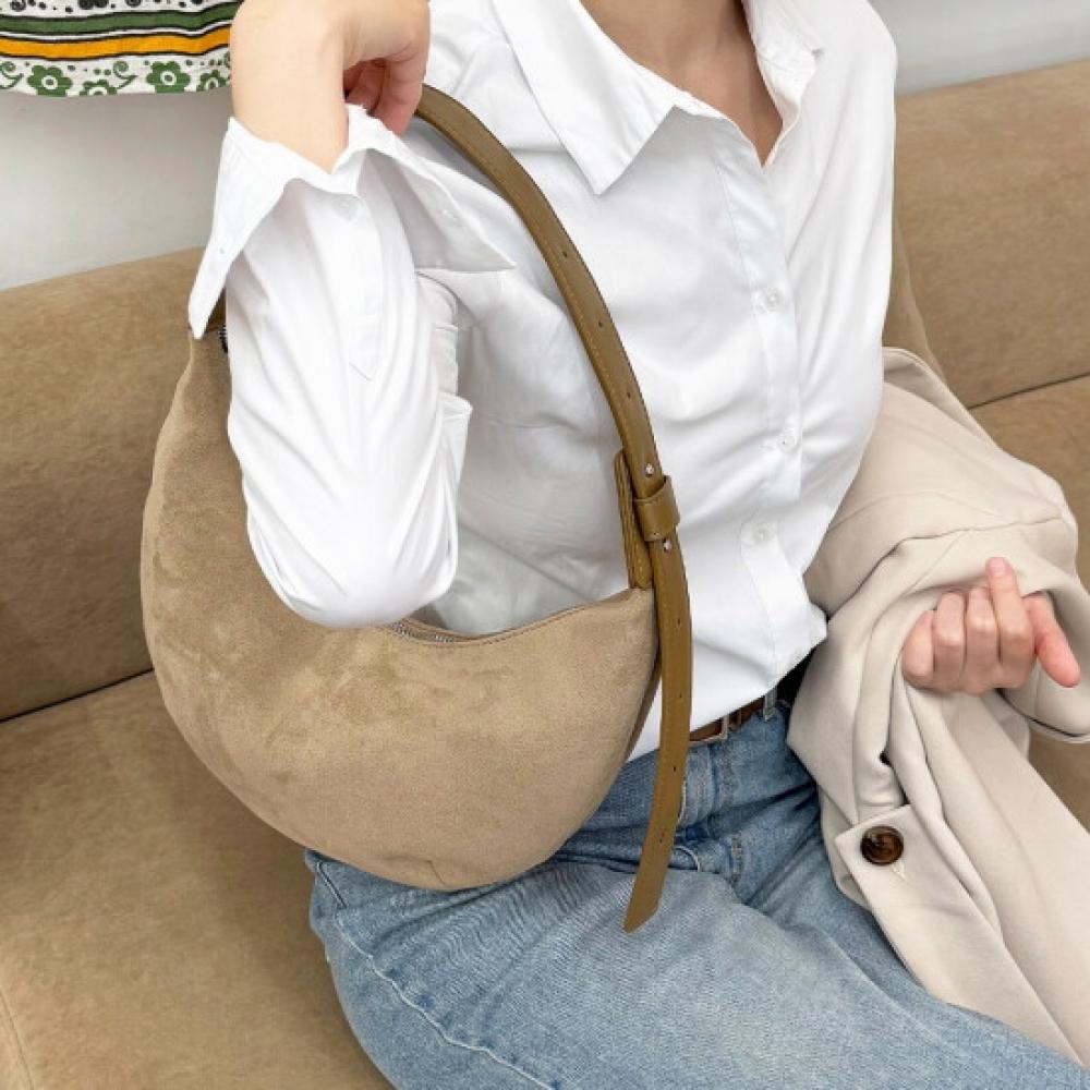 Fromheaven Men Suede Halfmoon Round Shoulder Bag