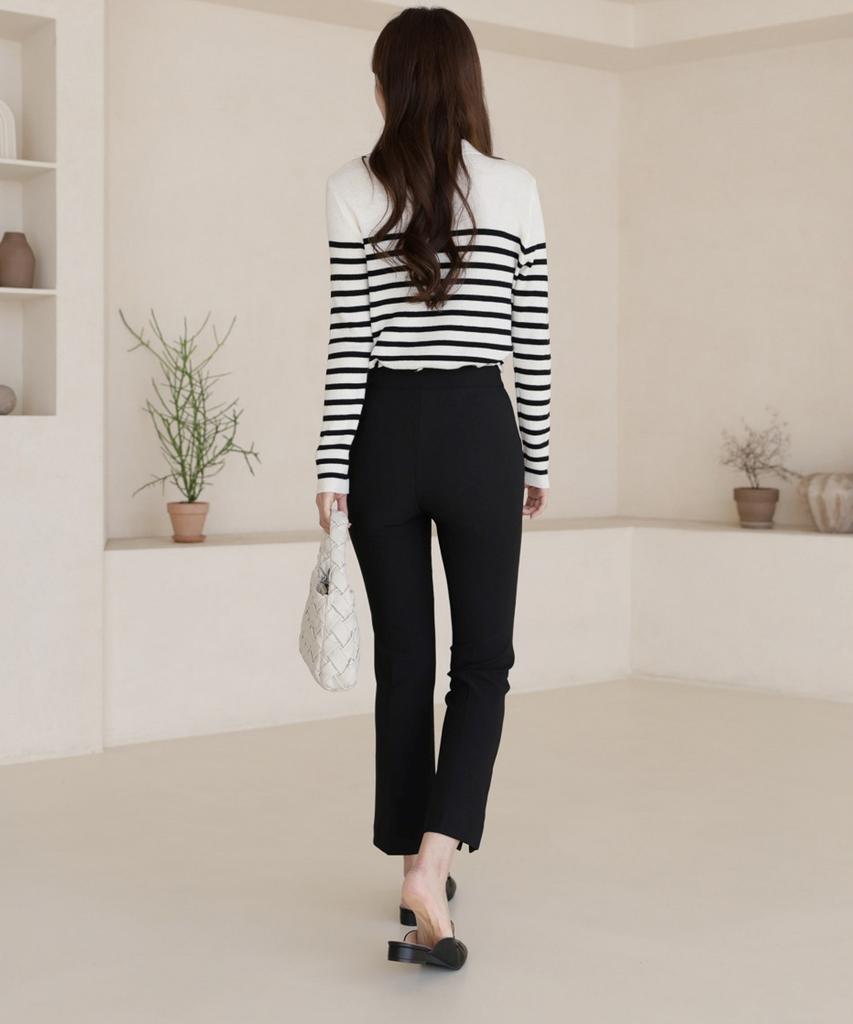 Ppaeppae Hidden Elastic Waist Spandex Slit Black Slacks