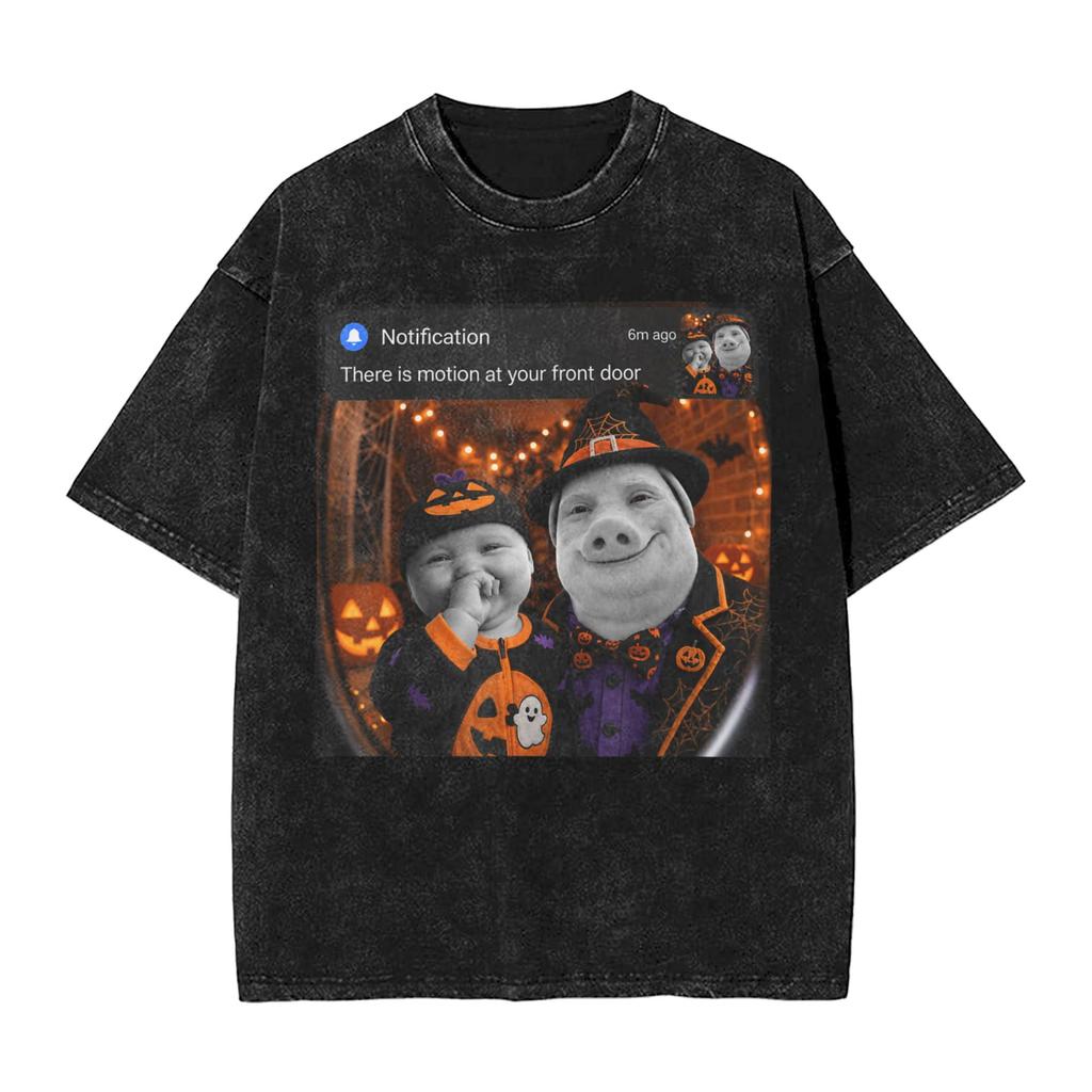 Vintage Washed Tshirt Funny Brainrot Outer Space Meme Tung Sahur John Pork Selfie Tshirts Fashion Tee Shirt Male Summer Tops